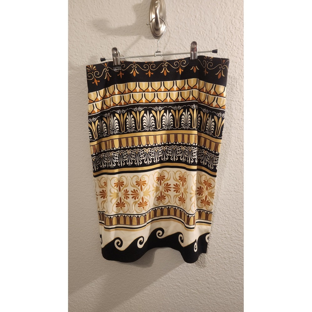 J.McLaughlin Women Black Gold‎ Mediterranean Tile Print Pencil Skirt Size 2